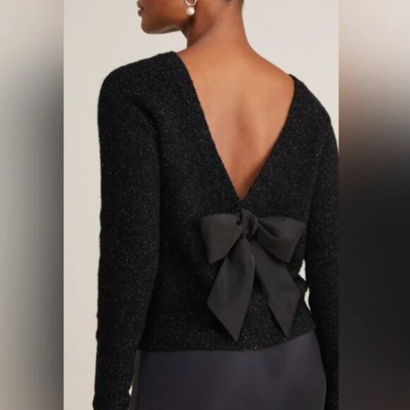 NWT Vineyard Vines Black Crew Neck shine boucle low back wool cashmere sparkle - Picture 1 of 8